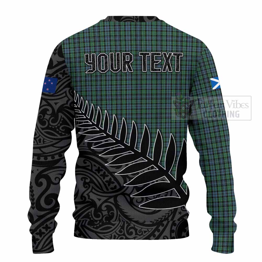 Tartan Vibes Clothing Arbuthnot Crest Tartan Knitted Sweater with New Zealand Silver Fern Half Style