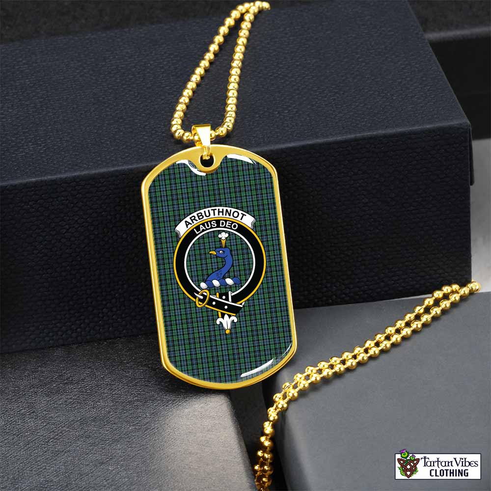 Tartan Vibes Clothing Arbuthnot Tartan Dog Tag Necklace with Family Crest