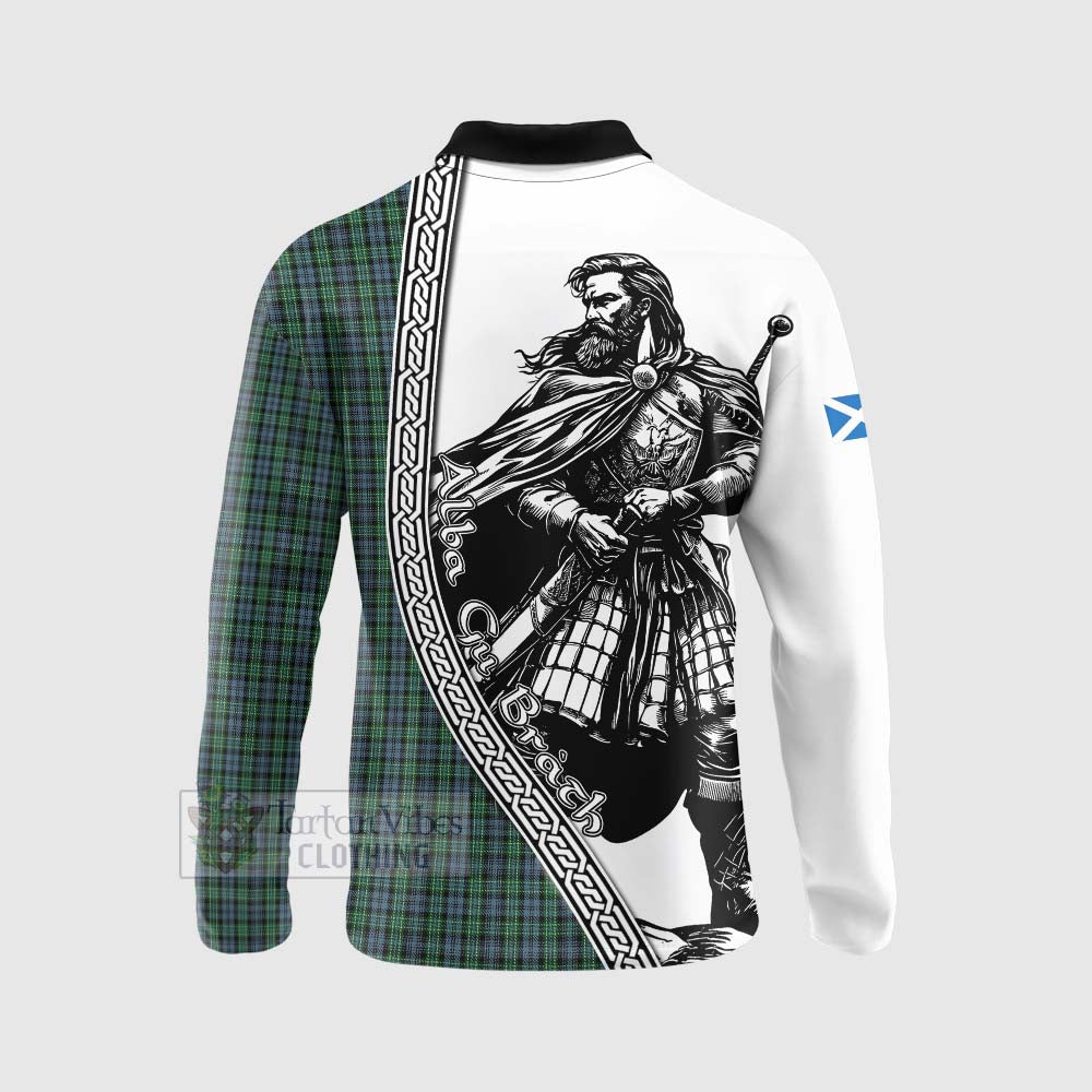 Tartan Vibes Clothing Arbuthnot Tartan Clan Crest Long Sleeve Polo Shirt with Highlander Warrior Celtic Style