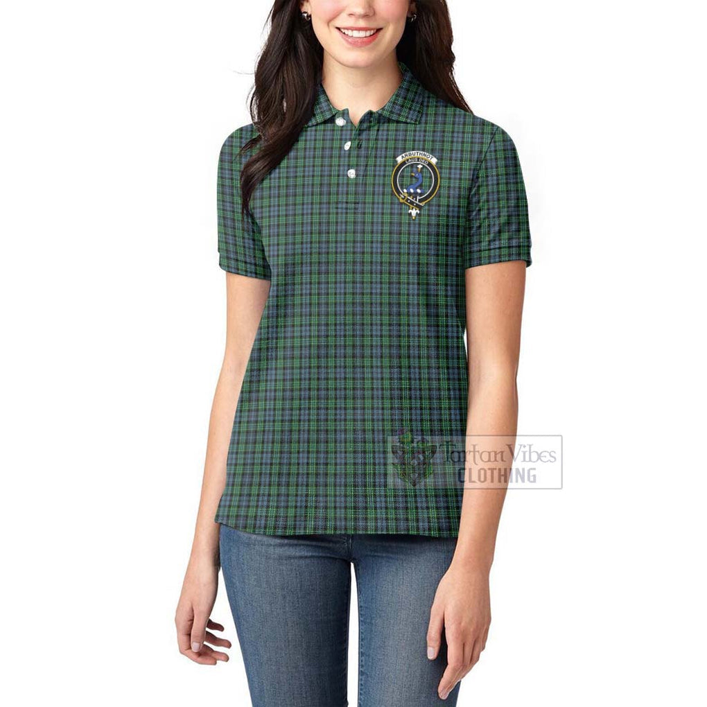 Tartan Vibes Clothing Arbuthnot Tartan Women's Polo Shirt with Family Crest and Bearded Skull Holding Bottles of Whiskey