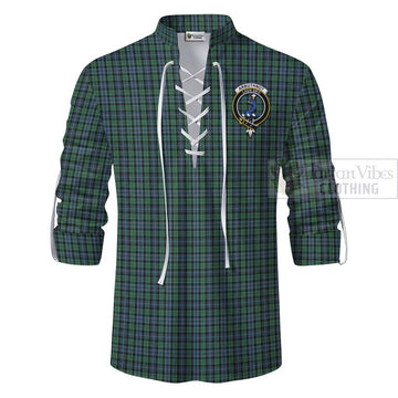 Tartan Vibes Clothing Arbuthnot Tartan Ghillie Kilt Shirt with Family Crest and Bearded Skull Holding Bottles of Whiskey