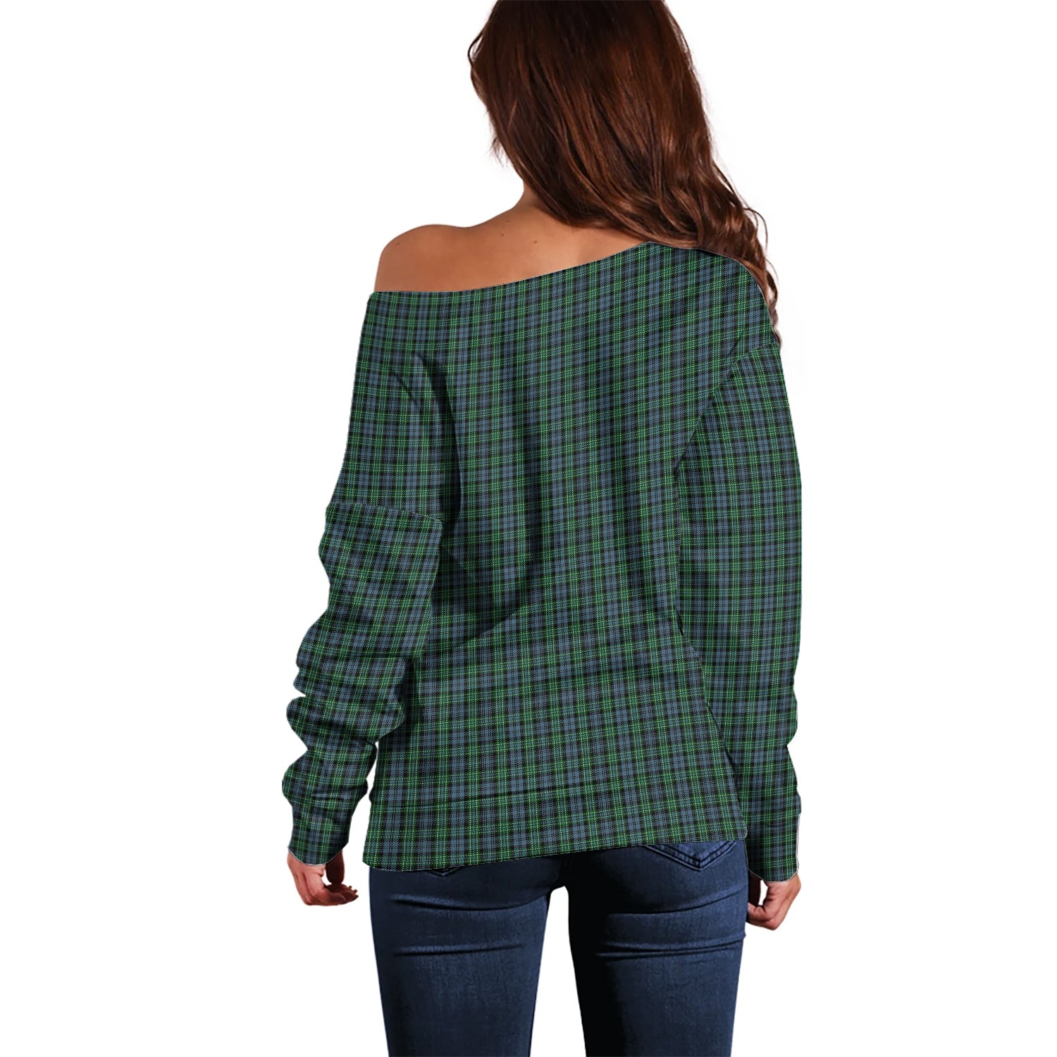 Arbuthnot Tartan Off Shoulder Women Sweater with Family Crest - Tartan Vibes Clothing