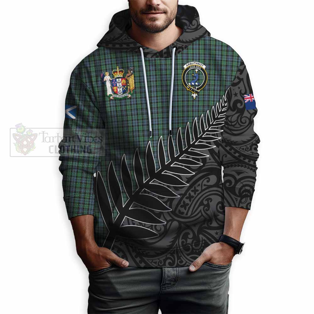 Tartan Vibes Clothing Arbuthnot Crest Tartan Hoodie with New Zealand Silver Fern Half Style