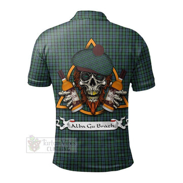 Tartan Vibes Clothing Arbuthnot Tartan Polo Shirt with Family Crest and Bearded Skull Holding Bottles of Whiskey