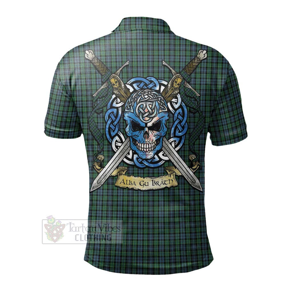Tartan Vibes Clothing Arbuthnot Tartan Polo Shirt with Family Crest Celtic Skull Style