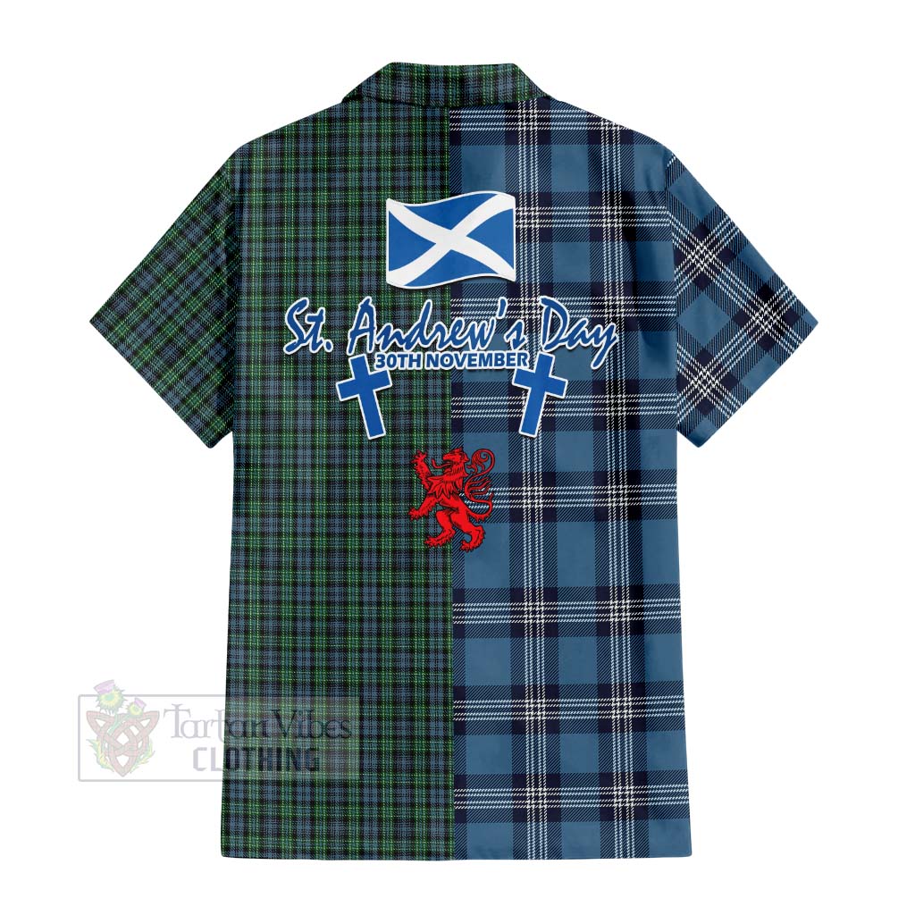 Tartan Vibes Clothing Arbuthnot Tartan Short Sleeve Button Shirt Happy St. Andrew's Day Half Tartan Style