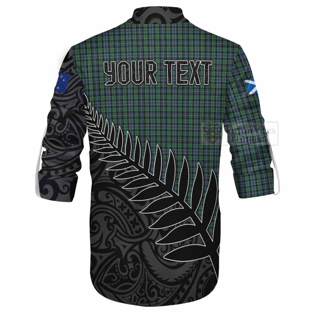 Tartan Vibes Clothing Arbuthnot Crest Tartan Ghillie Kilt Shirt with New Zealand Silver Fern Half Style