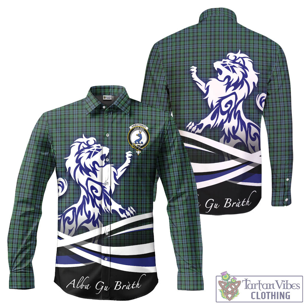 Arbuthnot Tartan Long Sleeve Button Up Shirt with Alba Gu Brath Regal Lion Emblem - Tartan Vibes Clothing