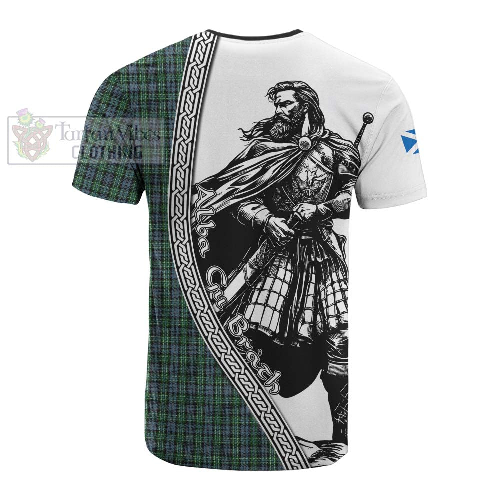Arbuthnot Tartan Clan Crest Cotton T-shirt with Highlander Warrior Celtic Style