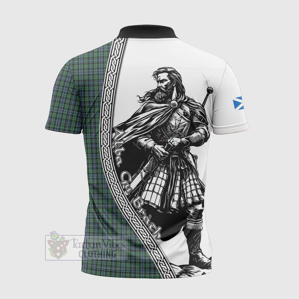 Tartan Vibes Clothing Arbuthnot Tartan Clan Crest Zipper Polo Shirt with Highlander Warrior Celtic Style