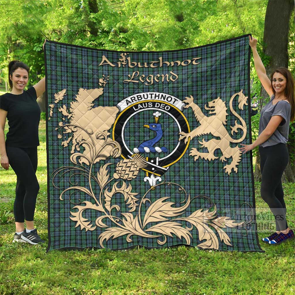 Tartan Vibes Clothing Arbuthnot Tartan Quilt with Family Crest and Scottish Symbol Style