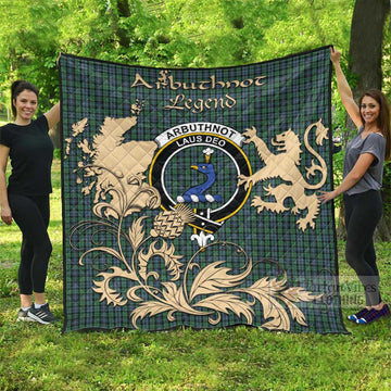 Tartan Vibes Clothing Arbuthnot Tartan Quilt with Family Crest and Scottish Symbol Style