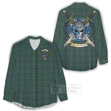 Tartan Vibes Clothing Arbuthnot Tartan Women's Casual Shirt with Family Crest Celtic Skull Style