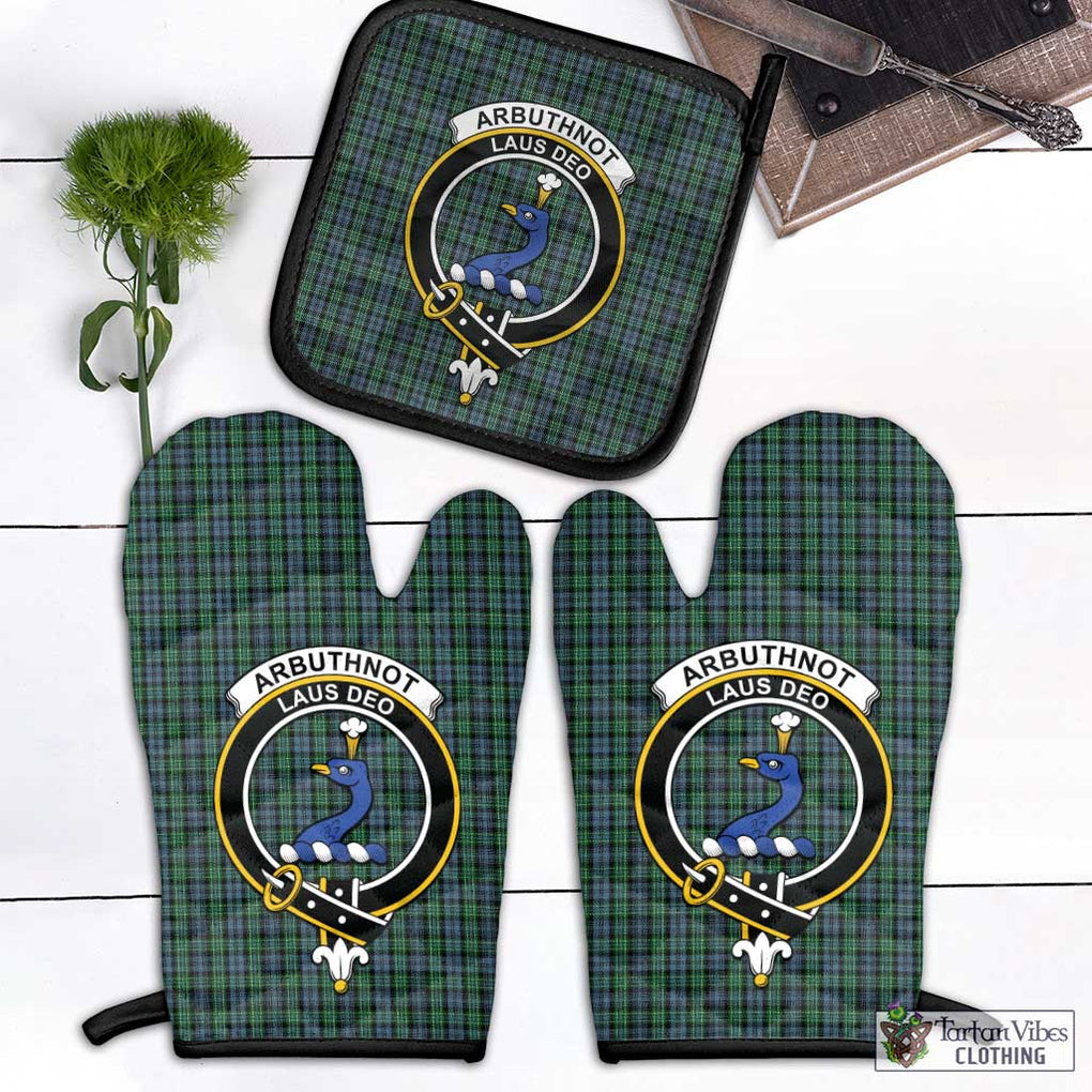 Arbuthnot Tartan Combo Oven Mitt & Pot-Holder with Family Crest Combo 1 Oven Mitt & 1 Pot-Holder Black - Tartan Vibes Clothing