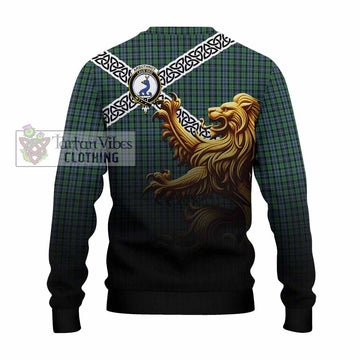 Tartan Vibes Clothing Arbuthnot Crest Tartan Knitted Sweater with Golden Lion Emblem Celtic Style
