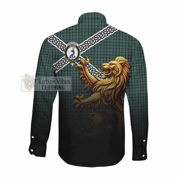 Tartan Vibes Clothing Arbuthnot Crest Tartan Long Sleeve Button Shirt with Golden Lion Emblem Celtic Style