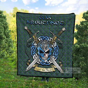 Tartan Vibes Clothing Arbuthnot Tartan Quilt with Celtic Skull Alba Gu Brath Style