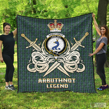 Arbuthnot Tartan Quilt with Clan Crest and the Golden Sword of Courageous Legacy - Tartan Vibes Clothing