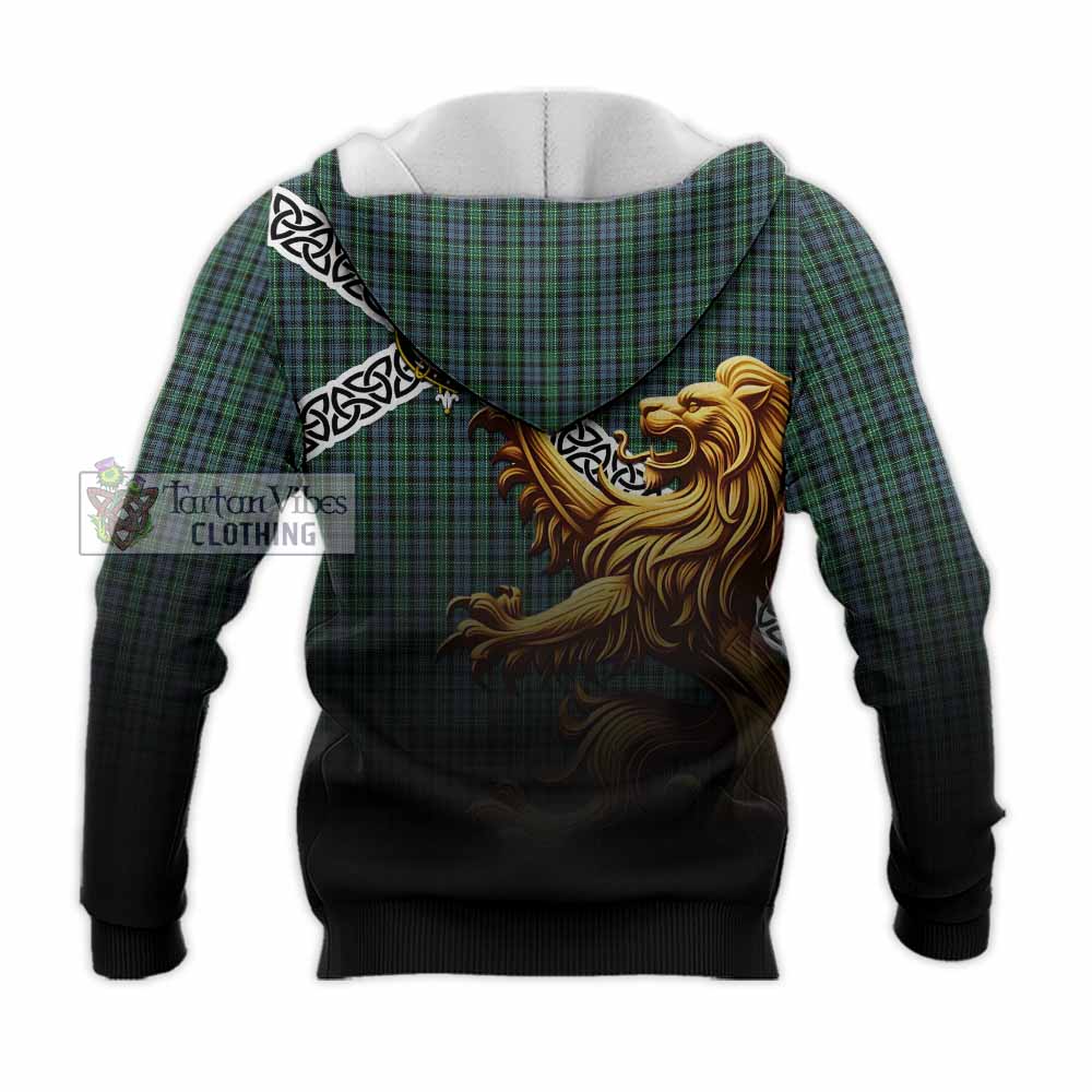 Tartan Vibes Clothing Arbuthnot Crest Tartan Knitted Hoodie with Golden Lion Emblem Celtic Style