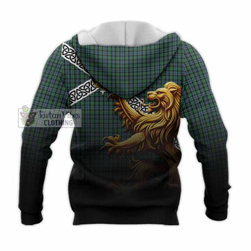 Tartan Vibes Clothing Arbuthnot Crest Tartan Knitted Hoodie with Golden Lion Emblem Celtic Style