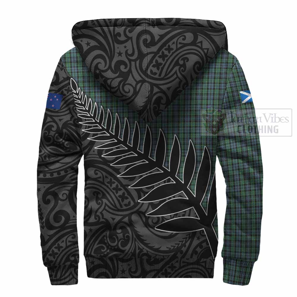 Tartan Vibes Clothing Arbuthnot Crest Tartan Sherpa Hoodie with New Zealand Silver Fern Half Style