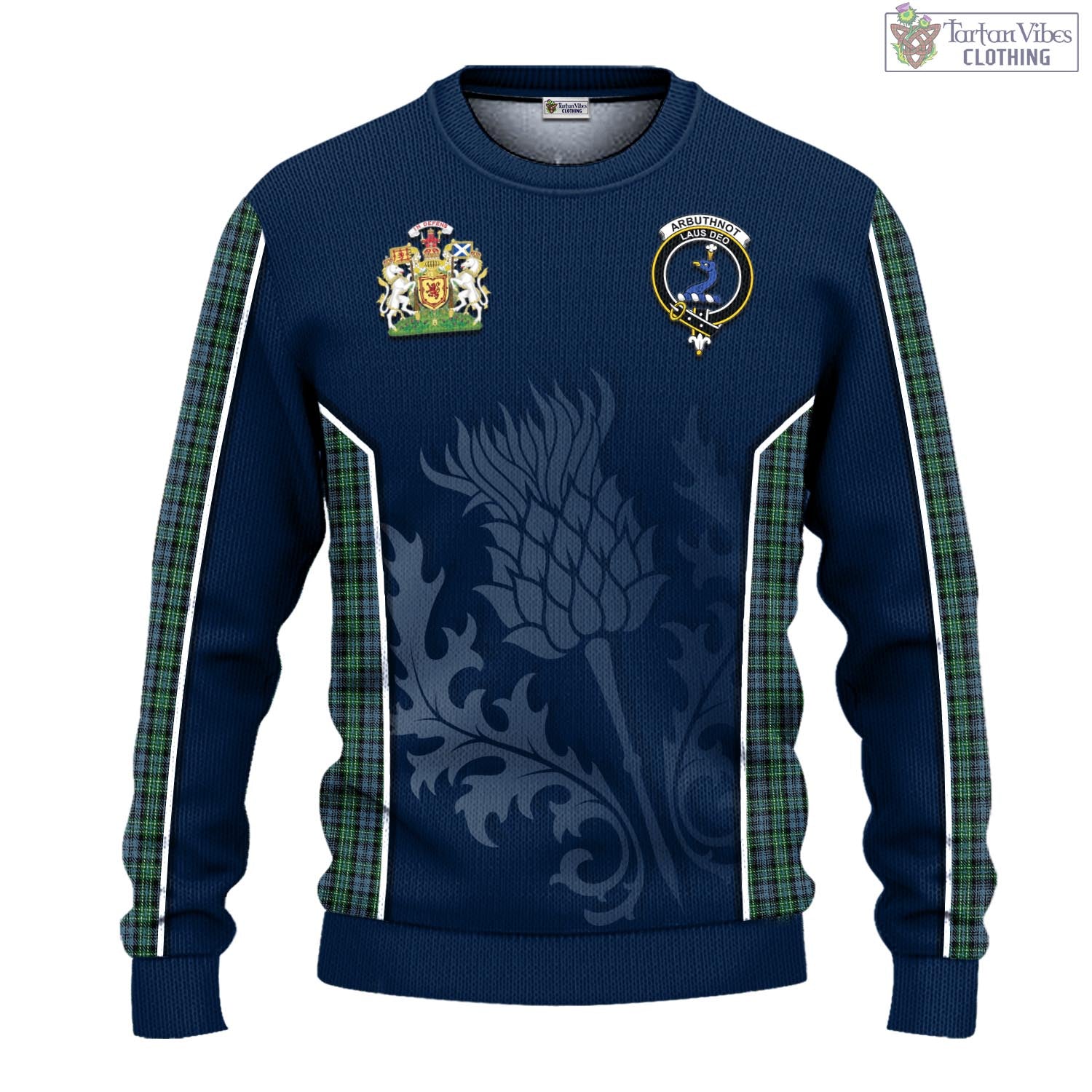 Arbuthnot Tartan Knitted Sweatshirt with Family Crest and Scottish Thistle Vibes Sport Style - Tartan Vibes Clothing