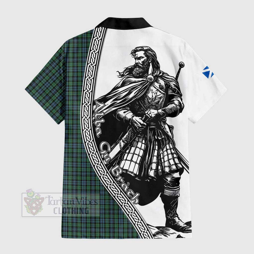 Tartan Vibes Clothing Arbuthnot Tartan Clan Crest Short Sleeve Button Shirt with Highlander Warrior Celtic Style
