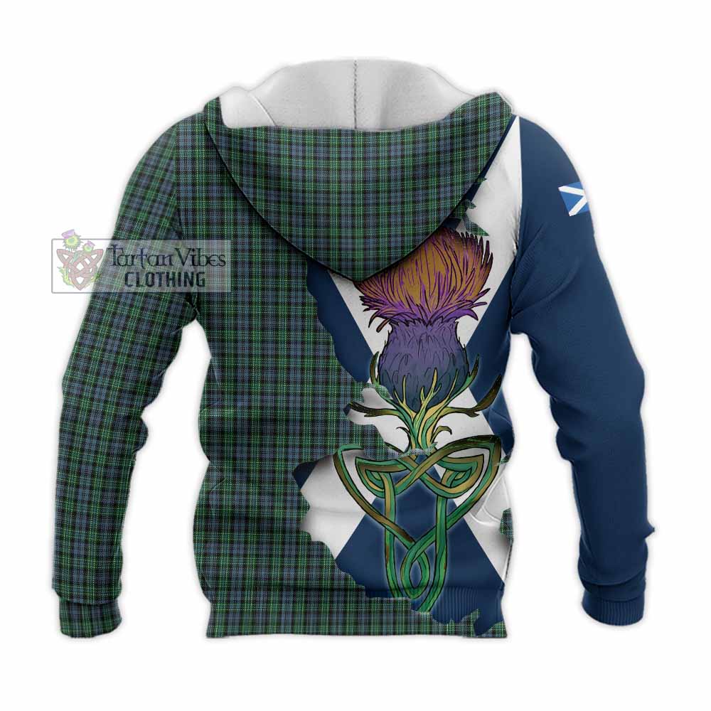 Tartan Vibes Clothing Arbuthnot Tartan Family Crest Knitted Hoodie Scottish Thistle Celtic Inspired