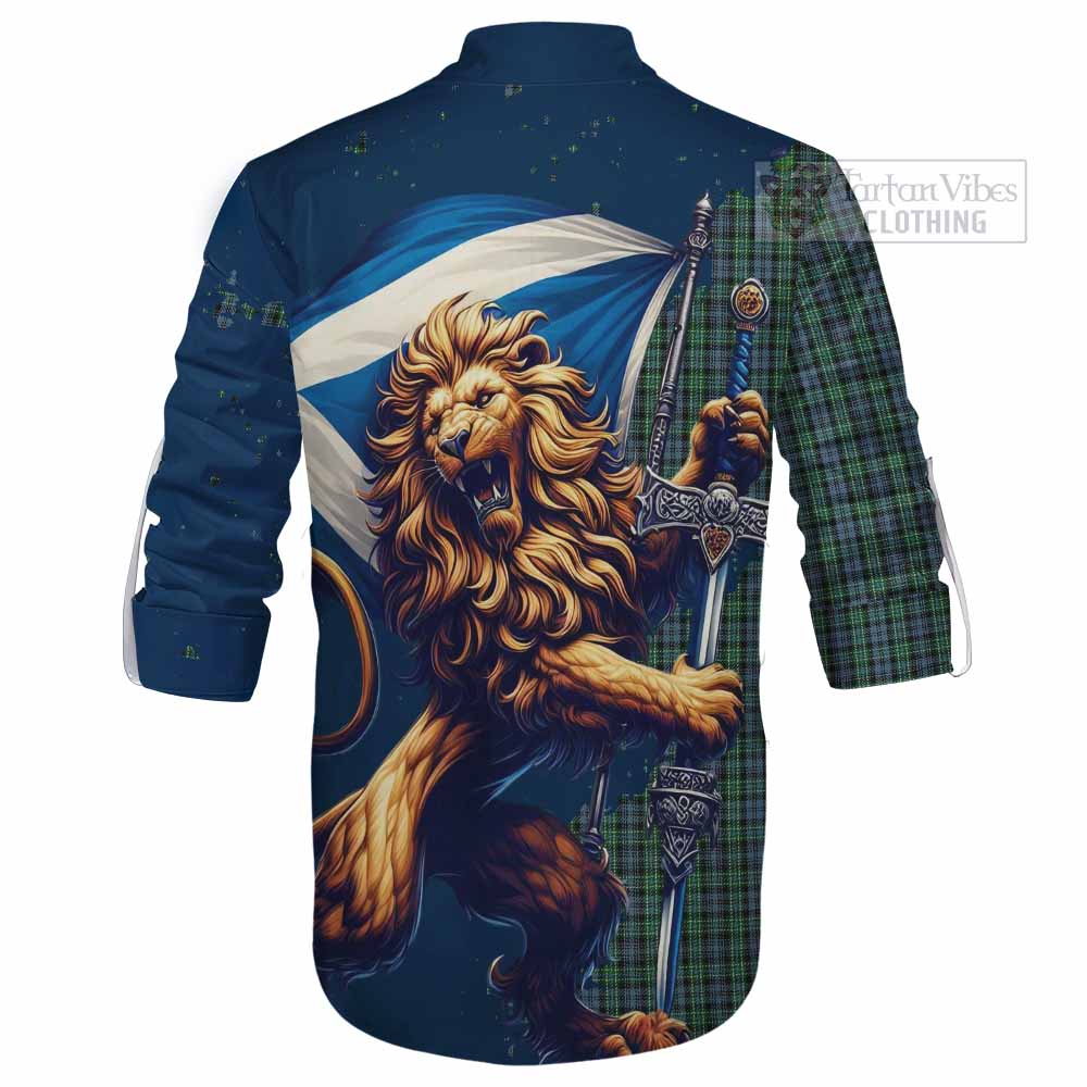 Tartan Vibes Clothing Arbuthnot Tartan Family Crest Ghillie Kilt Shirt with Scottish Majestic Lion