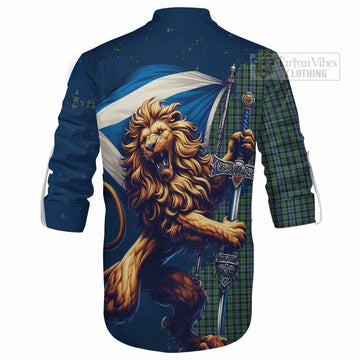 Tartan Vibes Clothing Arbuthnot Tartan Family Crest Ghillie Kilt Shirt with Scottish Majestic Lion