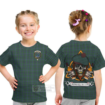 Tartan Vibes Clothing Arbuthnot Tartan Kid T-Shirt with Family Crest and Bearded Skull Holding Bottles of Whiskey