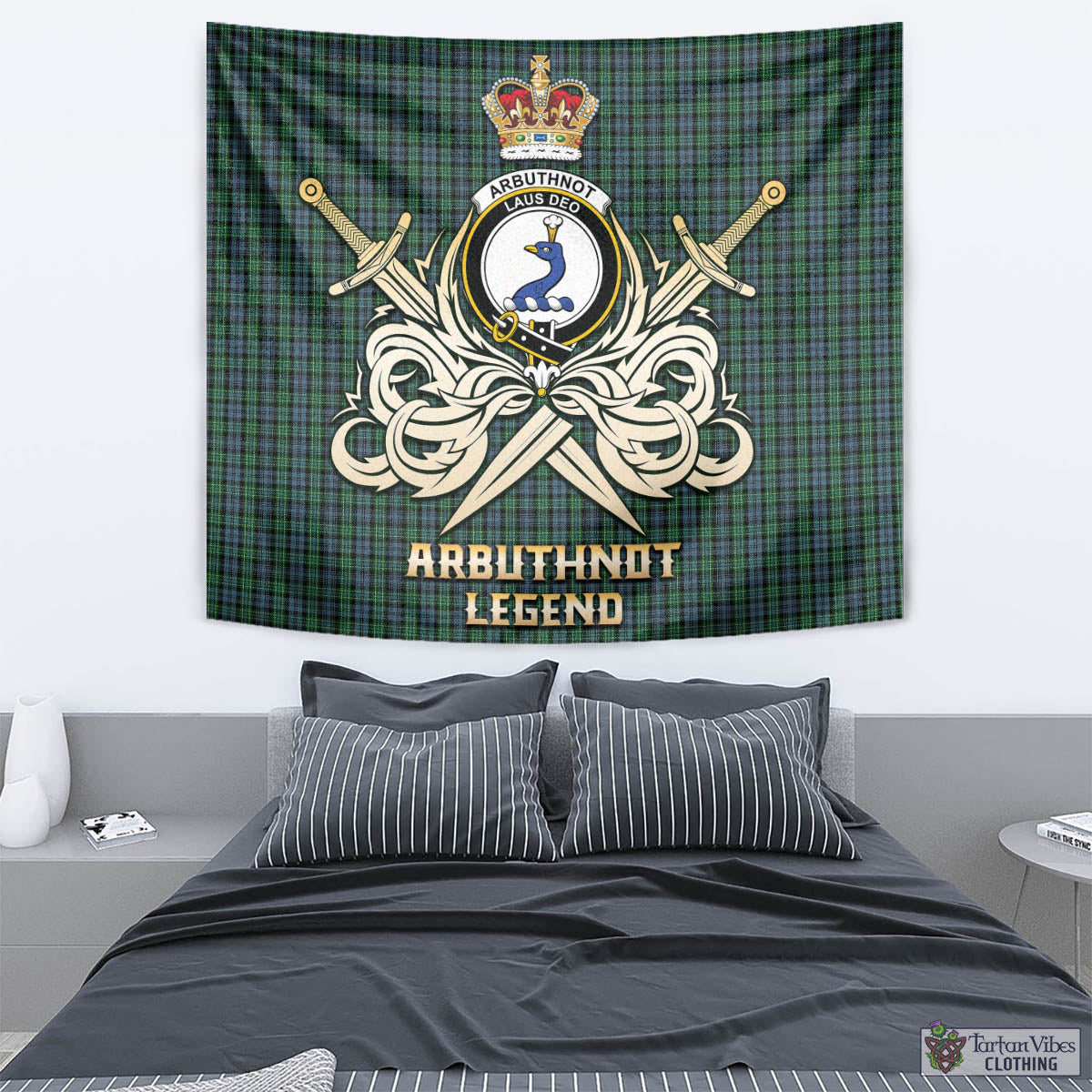 Arbuthnot Tartan Tapestry with Clan Crest and the Golden Sword of Courageous Legacy - Tartan Vibes Clothing
