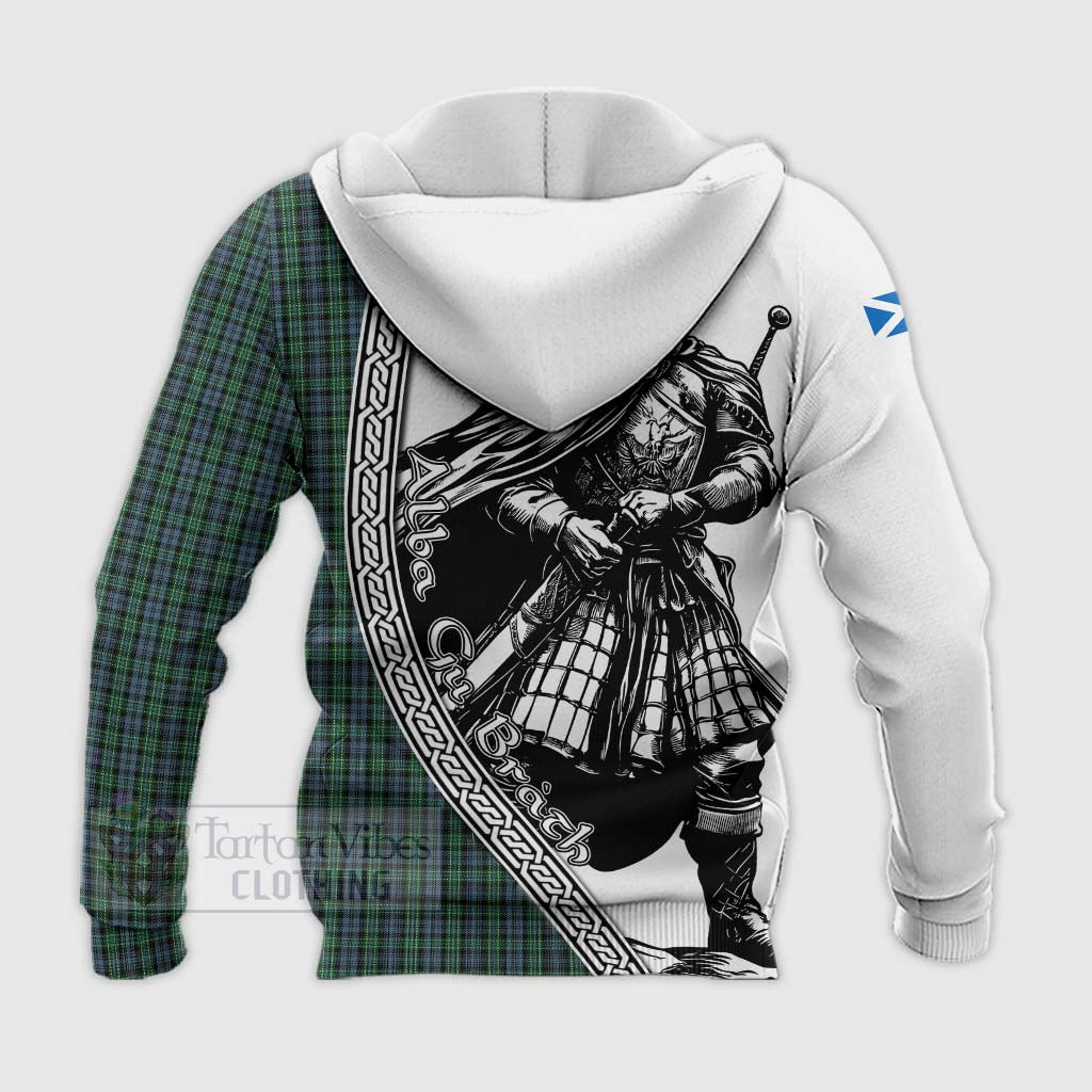 Tartan Vibes Clothing Arbuthnot Tartan Clan Crest Knitted Hoodie with Highlander Warrior Celtic Style