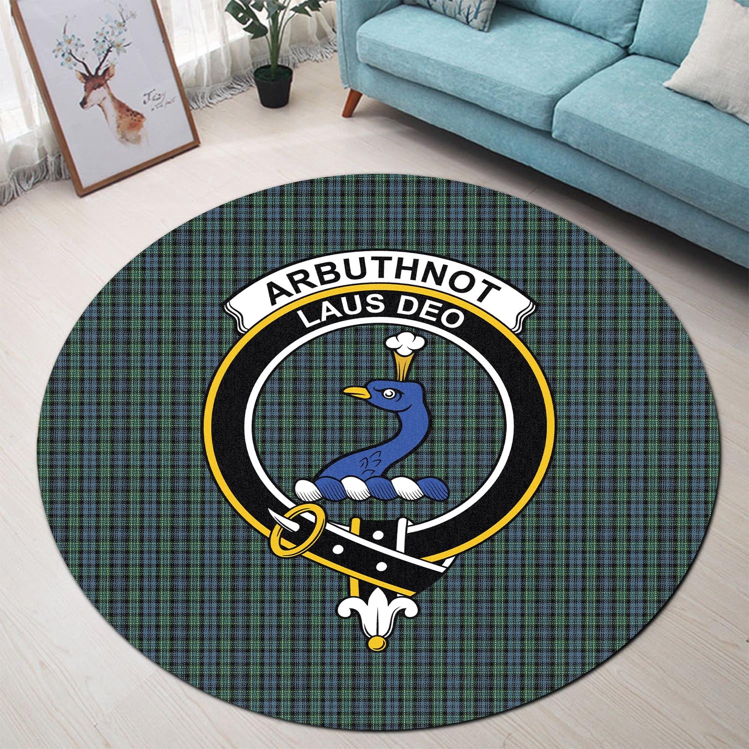 Arbuthnot Tartan Round Rug with Family Crest - Tartan Vibes Clothing