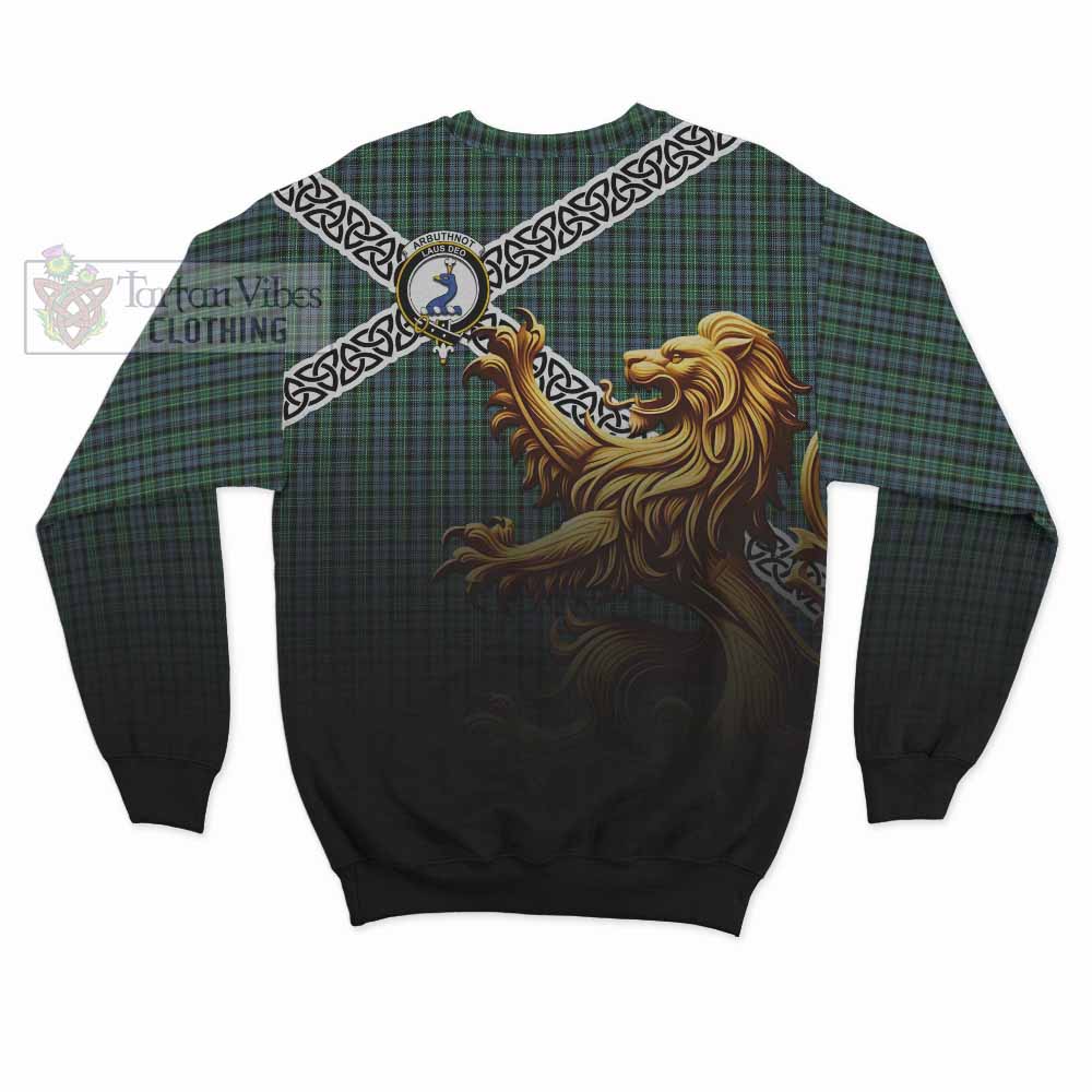 Tartan Vibes Clothing Arbuthnot Crest Tartan Sweatshirt with Golden Lion Emblem Celtic Style
