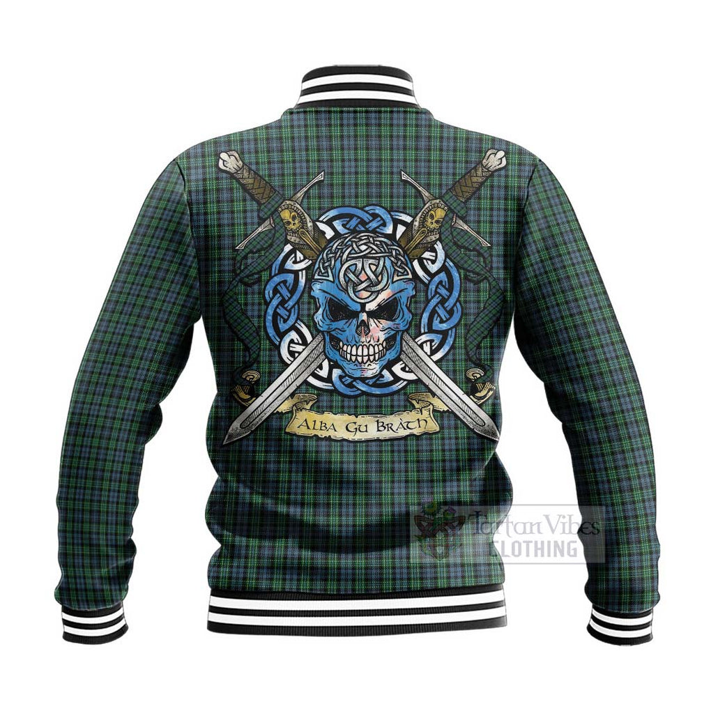 Tartan Vibes Clothing Arbuthnot Tartan Baseball Jacket with Family Crest Celtic Skull Style