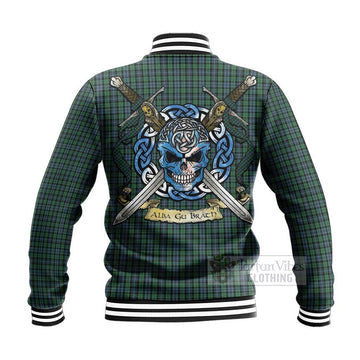 Tartan Vibes Clothing Arbuthnot Tartan Baseball Jacket with Family Crest Celtic Skull Style