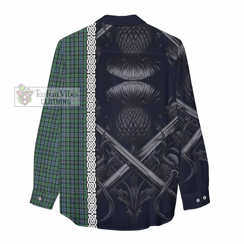 Tartan Vibes Clothing Arbuthnot Tartan Women's Casual Shirt with Family Crest Cross Sword Thistle Celtic Vibes