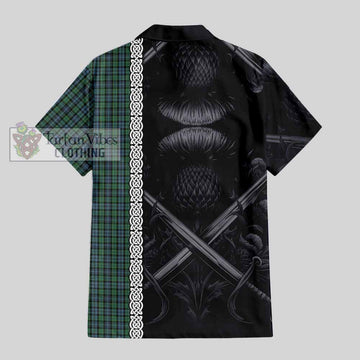 Tartan Vibes Clothing Arbuthnot Tartan Short Sleeve Button Shirt with Family Crest Cross Sword Thistle Celtic Vibes