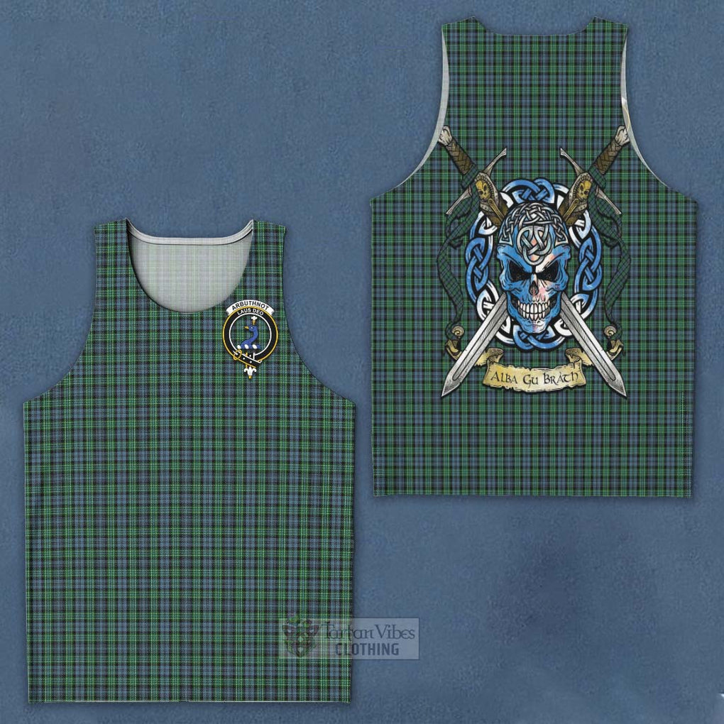 Tartan Vibes Clothing Arbuthnot Tartan Men's Tank Top with Family Crest Celtic Skull Style