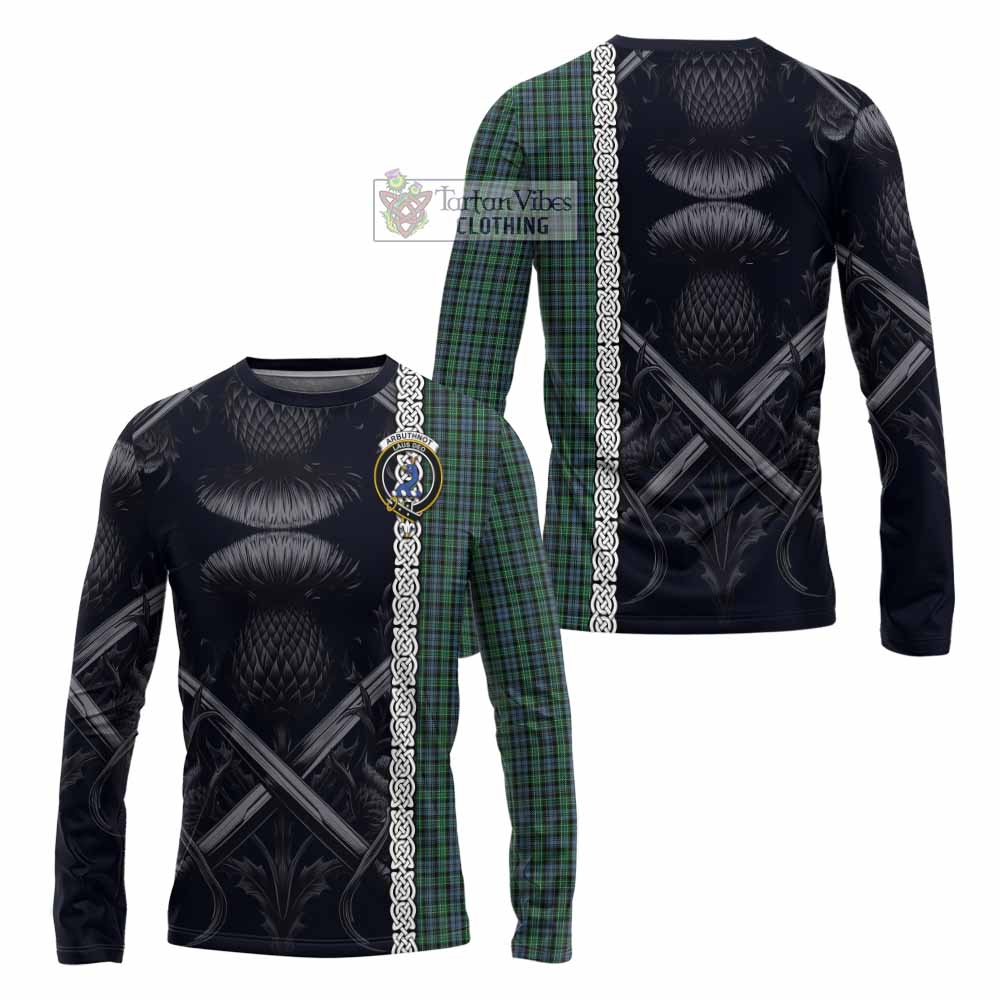 Tartan Vibes Clothing Arbuthnot Tartan Long Sleeve T-Shirt with Family Crest Cross Sword Thistle Celtic Vibes