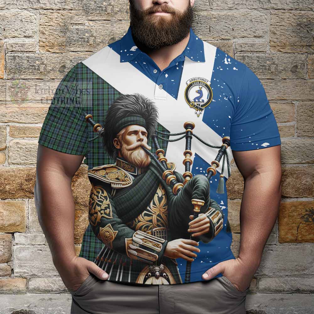 Tartan Vibes Clothing Arbuthnot Tartan Polo Shirt with Family Crest Scottish Bagpiper Vibes
