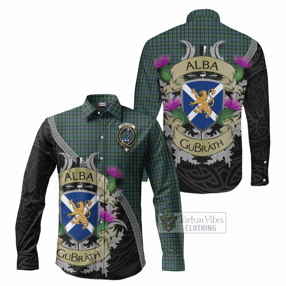 Tartan Vibes Clothing Arbuthnot Tartan Family Crest Long Sleeve Button Shirt Lion Rampant Royal Thistle Shield Celtic Inspired