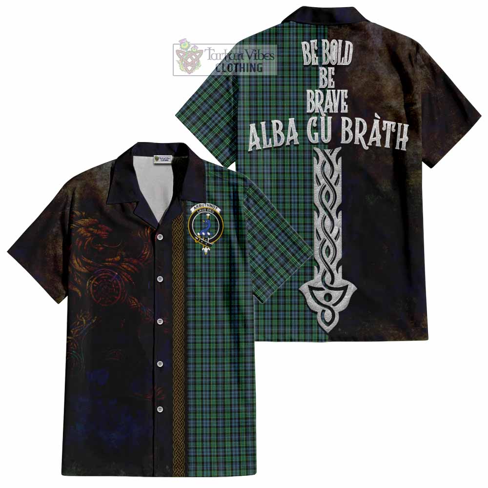 Tartan Vibes Clothing Arbuthnot Tartan Family Crest Short Sleeve Button Shirt Alba Gu Brath Be Brave Lion Ancient Style