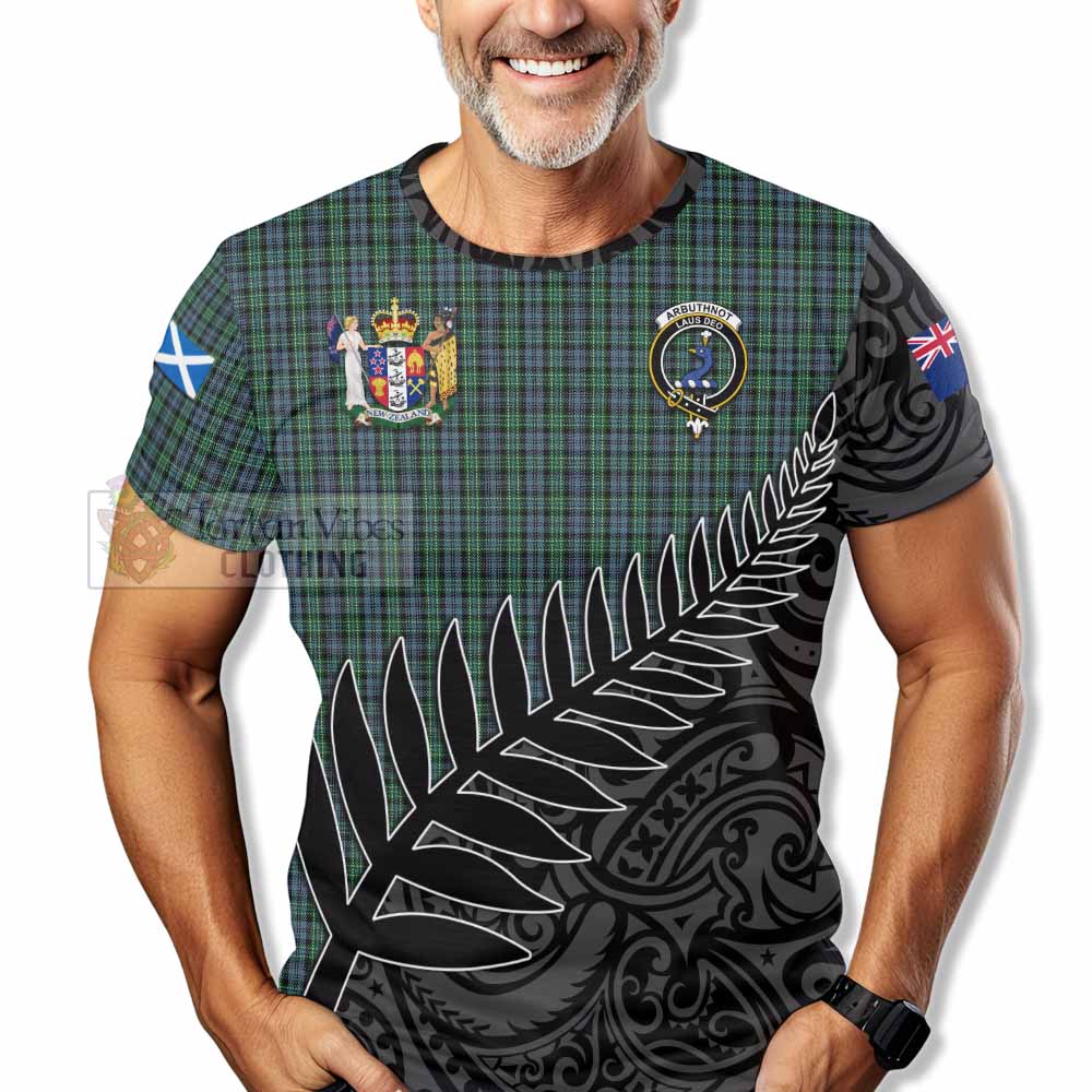 Tartan Vibes Clothing Arbuthnot Crest Tartan T-Shirt with New Zealand Silver Fern Half Style