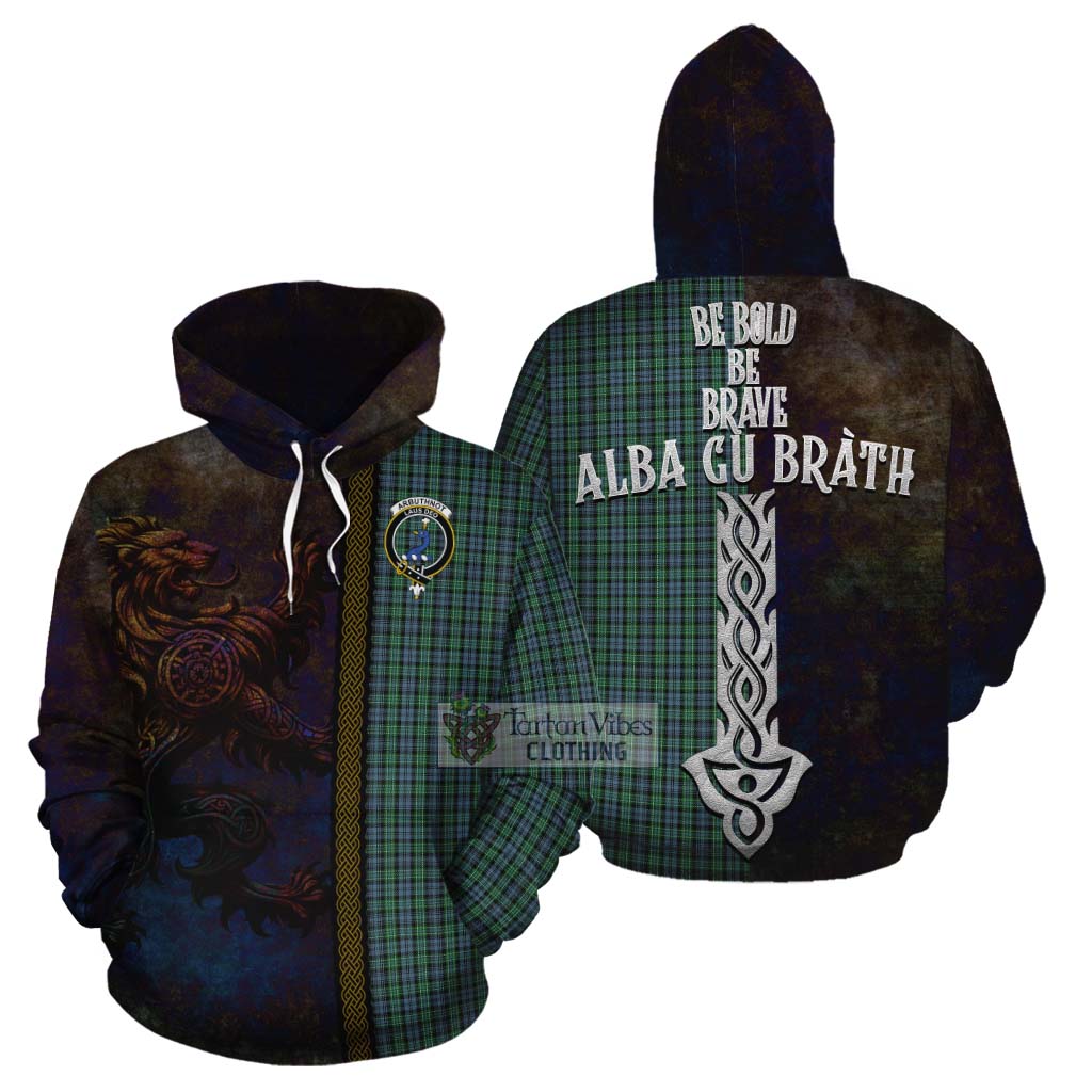 Tartan Vibes Clothing Arbuthnot Tartan Family Crest Cotton Hoodie Alba Gu Brath Be Brave Lion Ancient Style