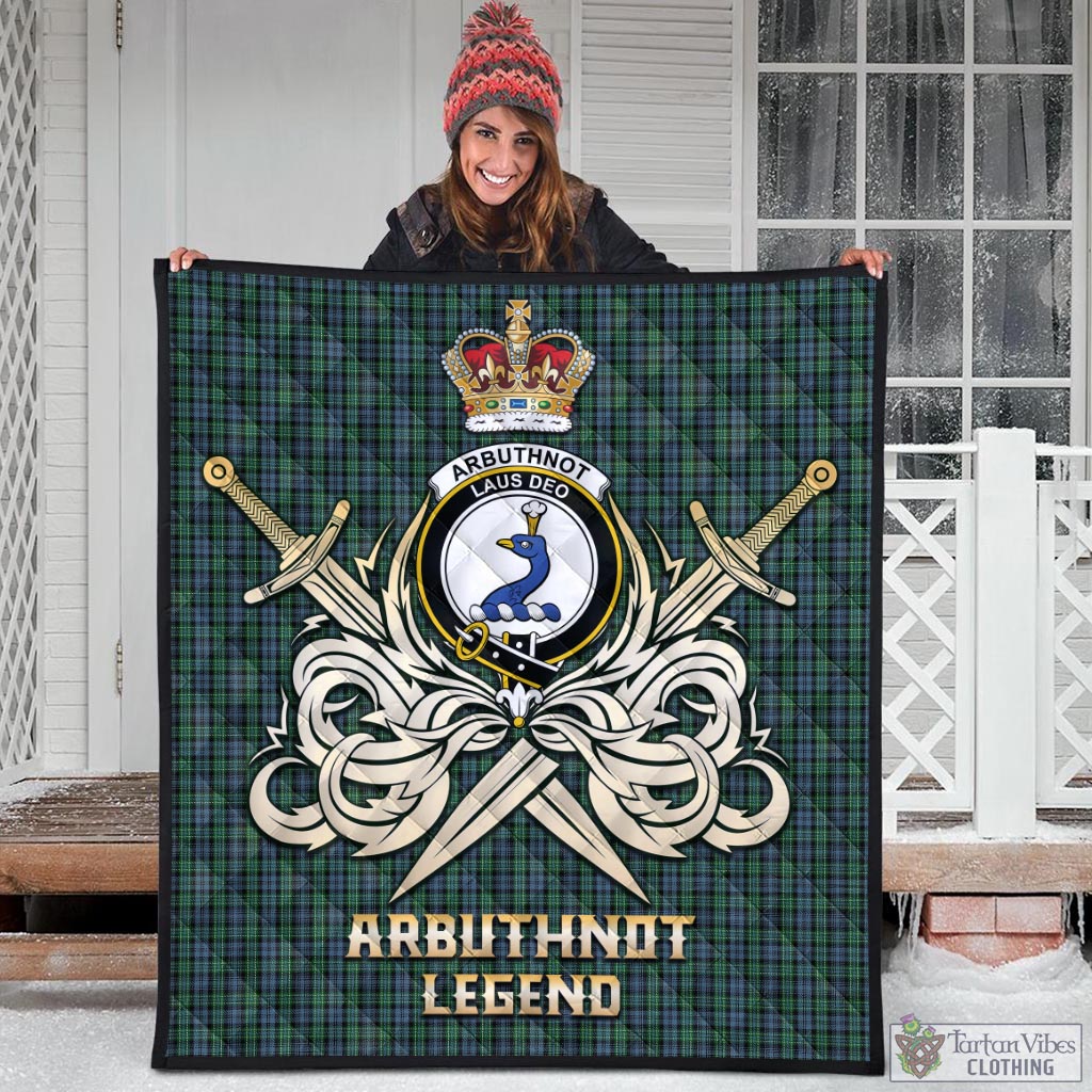 Tartan Vibes Clothing Arbuthnot Tartan Quilt with Clan Crest and the Golden Sword of Courageous Legacy