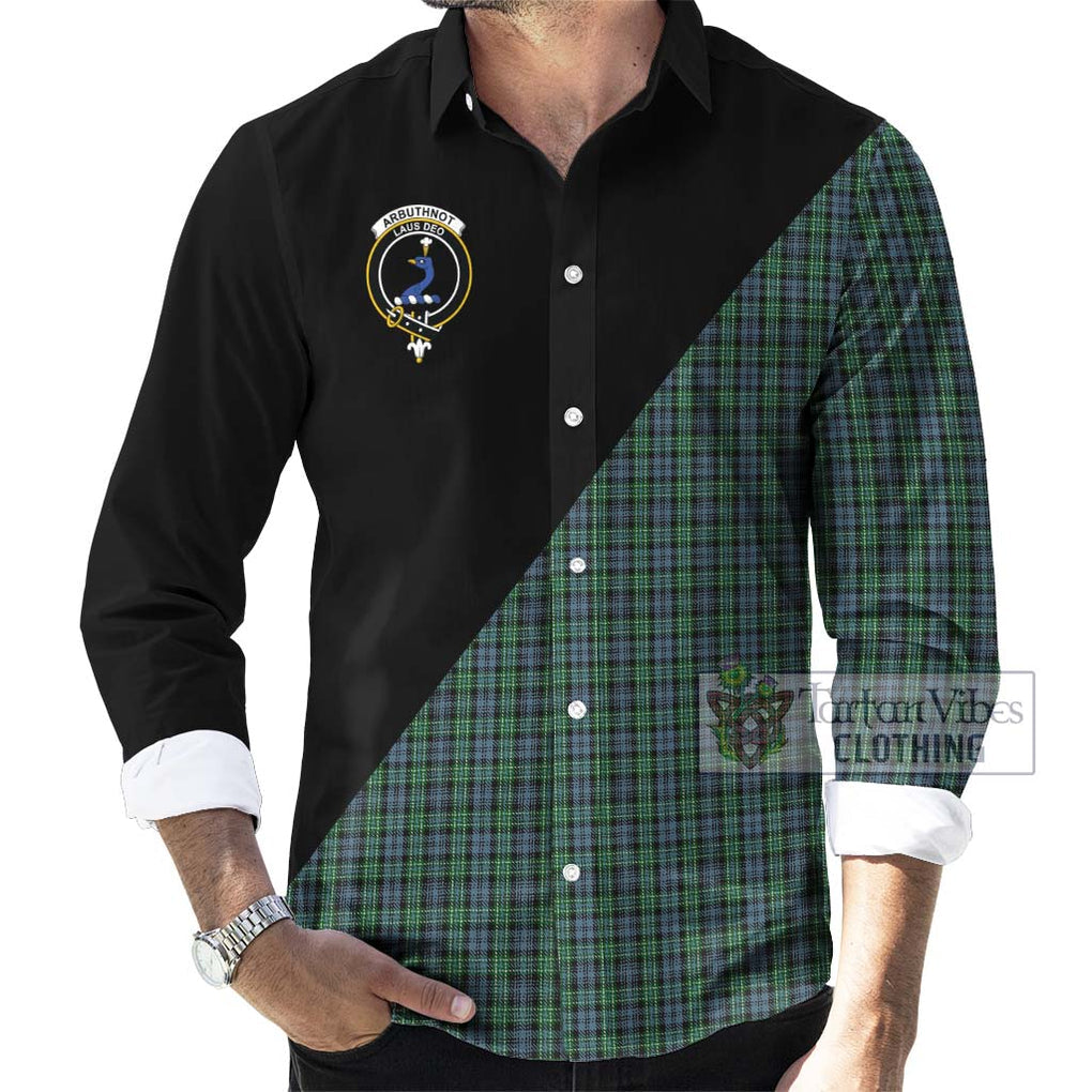 Arbuthnot Tartan Long Sleeve Button Shirt with Family Crest and Military Logo Style - Tartanvibesclothing Shop