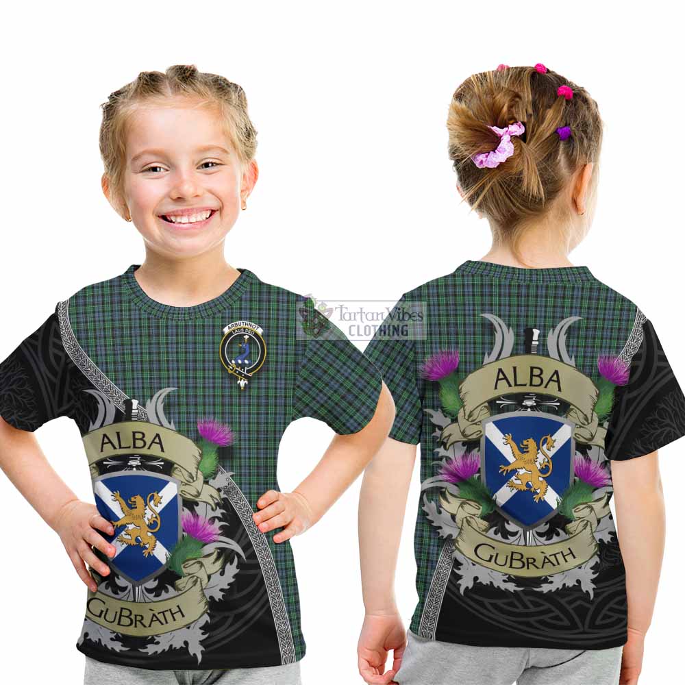 Tartan Vibes Clothing Arbuthnot Tartan Family Crest Kid T-Shirt Lion Rampant Royal Thistle Shield Celtic Inspired