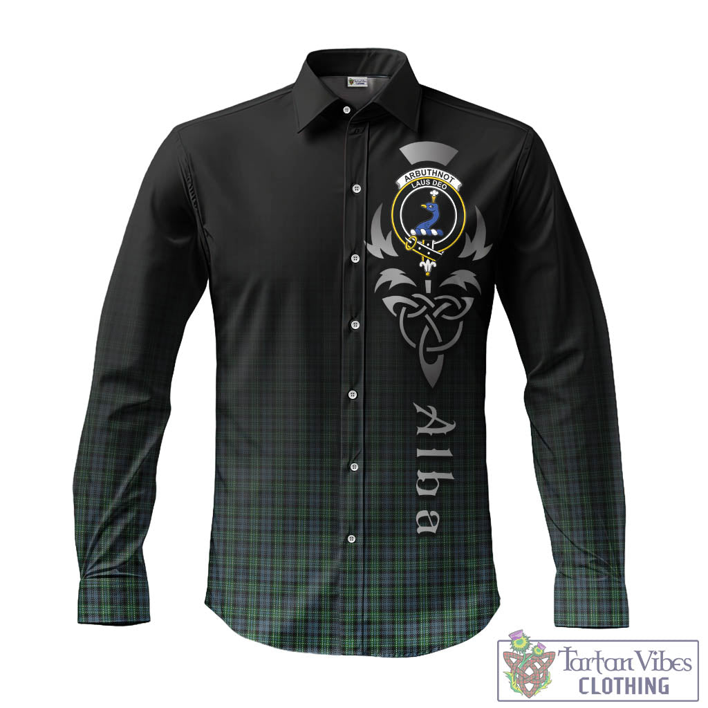 Tartan Vibes Clothing Arbuthnot Tartan Long Sleeve Button Up Featuring Alba Gu Brath Family Crest Celtic Inspired